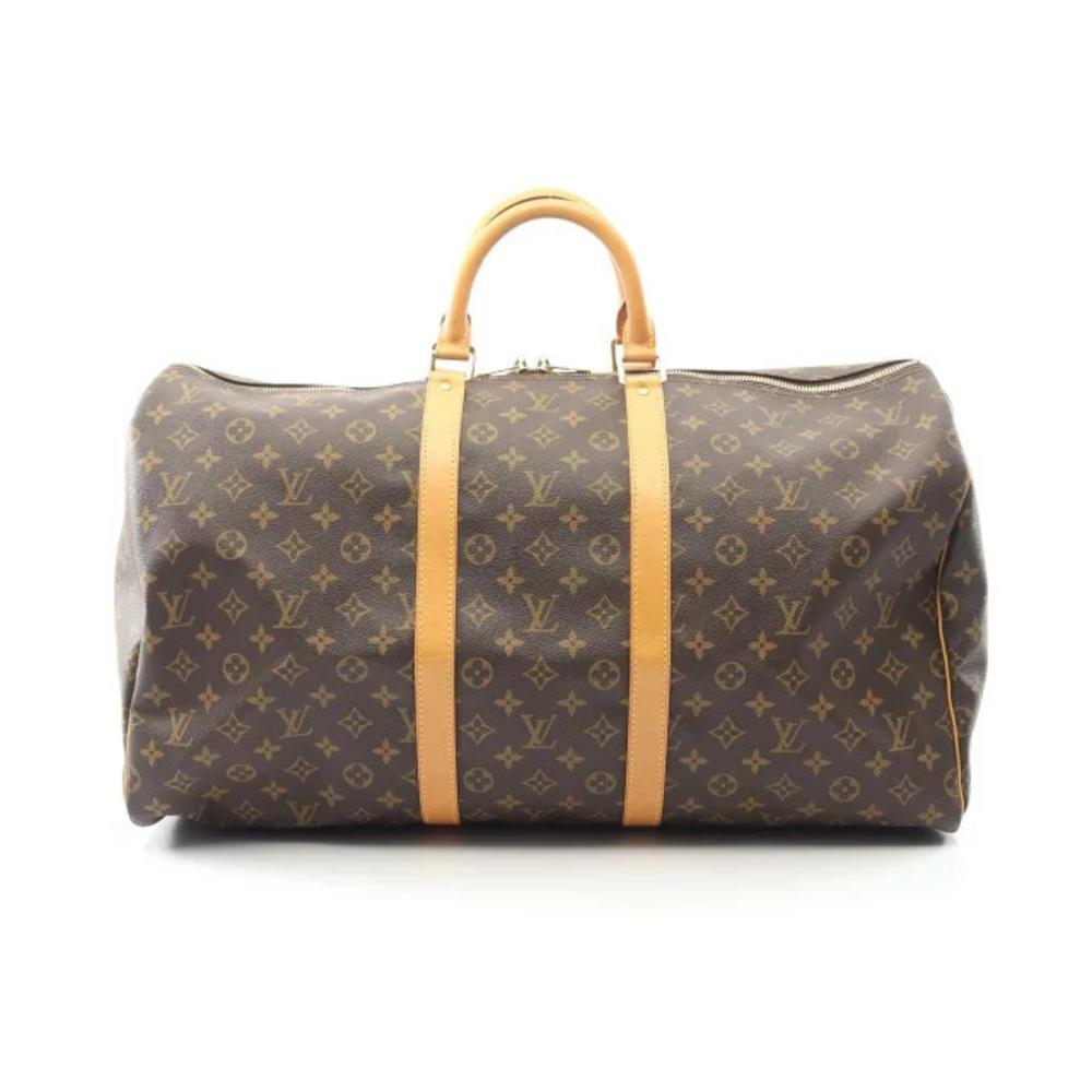 Louis Vuitton Keepall Canvas Leather Monogram Travel Bag Brown